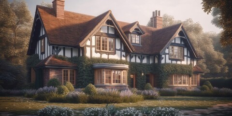 Exterior of private house.  Elements of Fachwerk style architecture