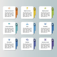 Infographics with Amusment Park theme icons, 10 steps. Such as focus, chain carousel, ferris wheel, bumper car and more.