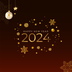 Naklejka premium Happy new year 2024 elegant modern greeting, typography elegant background, clean minimalist greeting for social media