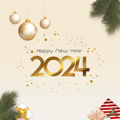 Happy new year 2024 elegant modern greeting, typography elegant background, clean minimalist greeting for social media