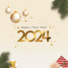 Happy new year 2024 elegant modern greeting, typography elegant background, clean minimalist greeting for social media