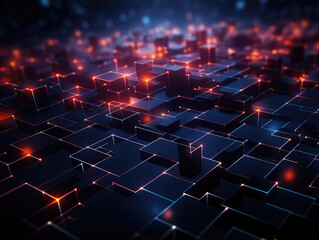 Obraz premium Red glowing geometric shapes on a dark abstract background.