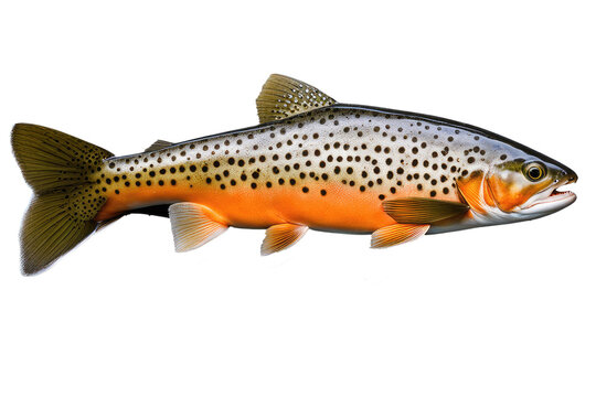 a high quality stock photograph of a single trout full body isolated on a white background