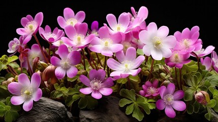 Spring's Debut: An enchanting arrangement of first spring flowers, Anemone hepatica, isolated on a pure white canvas.