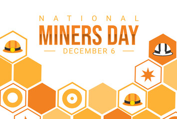 National Miners Day on December 6. Banner, card, poster with text inscription and hexagon pattern