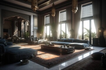 Interior of living room in Arabic style in luxury house.