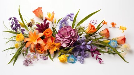 Floral Elegance: Elevate your designs with a burst of nature's beauty. This studio-captured arrangement of flowers in cheerful colors, isolated on a white background,