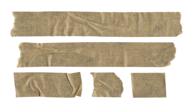 Set of duct tape lines in png format, isolated craft paper stripes of adhesive tape on transparent background