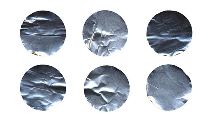 Set of duct metallic tape circles in png format, isolated foil circles of adhesive tape on...