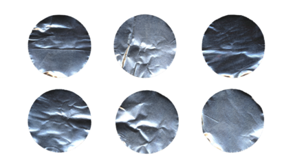 Set of duct metallic tape circles in png format, isolated foil circles of adhesive tape on transparent background