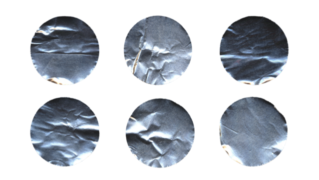 Set of duct metallic tape circles in png format, isolated foil circles of adhesive tape on transparent background