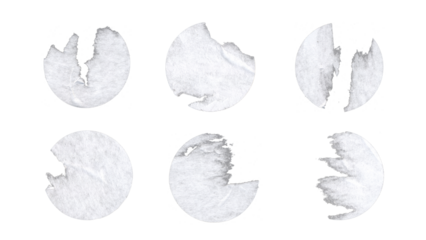 Set of duct torn paper tape circles in png format, isolated white ripped circles of adhesive tape on transparent background