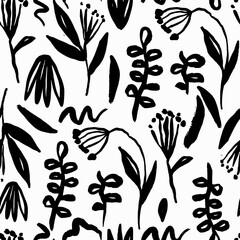 Modern abstract floral vector pattern. Collage contemporary seamless pattern. Hand drawn cartoon style pattern. Minimalism - 686576177