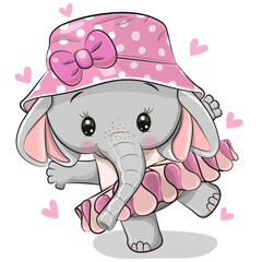 Cartoon elephant Ballerina on a pink background
