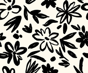 Modern abstract floral vector pattern. Collage contemporary seamless pattern. Hand drawn cartoon style pattern. Minimalism