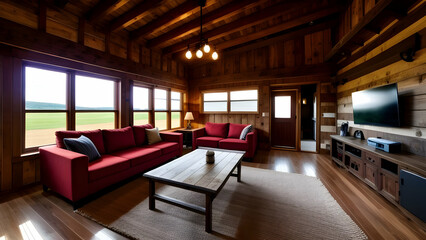 Naklejka premium Interior of a rustic wooden living room