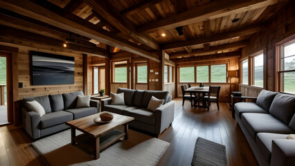 Naklejka premium Interior of a rustic wooden living room