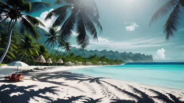 Beautiful tropical beach and sea with coconut palm trees. Travel and vacation concept.