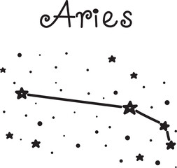 Zodiac constellation Aries. Black and white vector illustration in doodle style