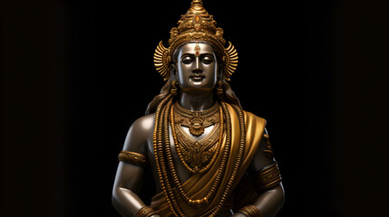 Indian Hindu religious brass statue. black background. Sculpture of goddess. Goddess idol. Religious festival