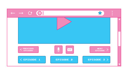 Web browser window with video player. Watching the TV series in the browser. Vector illustration