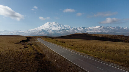 mountain road overlooking Elbrus to the Jila-Su valley