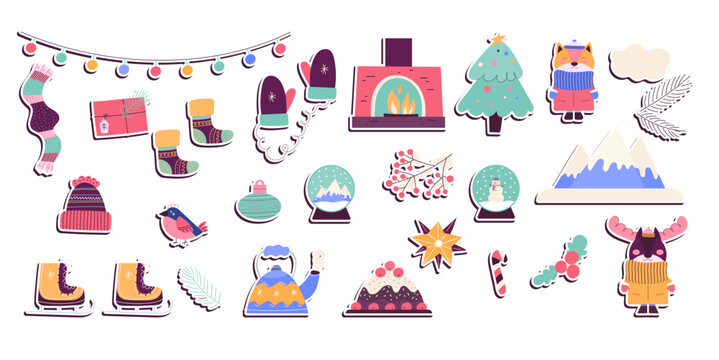 set of colorful christmas stickers