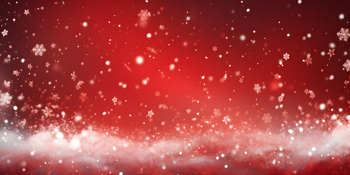 Schnee, Eiskristall, Schneefall zu Weihnachten im Winter vor rotem Hintergrund
