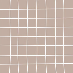 Doodle Gingham Check Plaid Vector Pattern. Vertical and horizontal hand drawn crossing brown, white stripes. Chequered freehand geometrical background. Cottagecore Homestead Farmhouse Print.