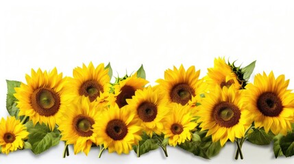 Sunlit Elegance: Elevate your designs with a radiant border of sunflowers isolated on a crisp white background.