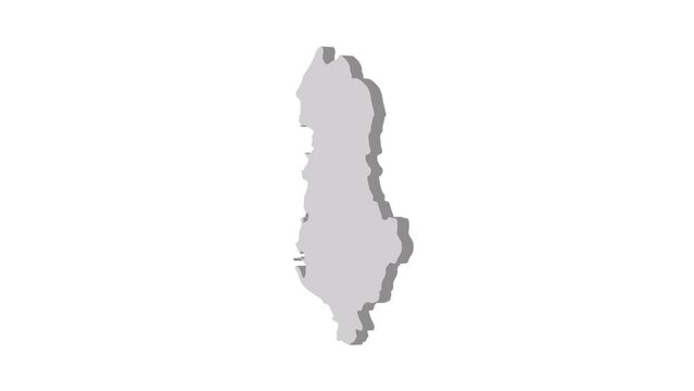 Albania map 3d grey on white background. Dynamic 4K animation motion graphics unleashed.