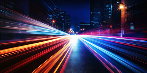 Neon Velocity: Urban Pulse of the Night. Speed light trails. Generative AI