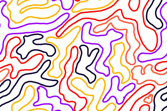 Colorful squiggles of doodle seamless pattern. Creative minimalist style art background, trendy design with organic shapes. Modern abstract color backdrop