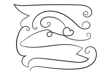 
Hand-drawn curly hearts scroll Line Calligraphic writing outline ribbon, calligraphy lettering poster useful Valentine's Day, blank space writing for text, ribbon romantic love empty outline banner 