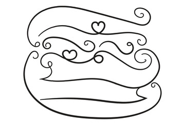 
Hand-drawn curly hearts scroll Line Calligraphic writing outline ribbon, calligraphy lettering poster useful Valentine's Day, blank space writing for text, ribbon romantic love empty outline banner 