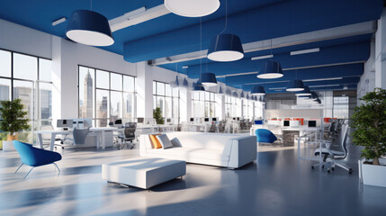 Fototapeta na wymiar Interior of modern empty office building. Open ceiling design.