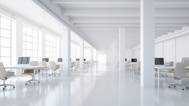 Interior of modern empty office building. Open ceiling design.