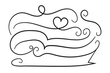 
Hand-drawn curly hearts scroll Line Calligraphic writing outline ribbon, calligraphy lettering poster useful Valentine's Day, blank space writing for text, ribbon romantic love empty outline banner 