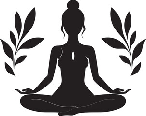 Fototapeta na wymiar Blissful Binds Black Logo with Yoga Woman Silhouette Radiant Rhythm Yoga Pose Woman Vector Design