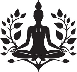 Harmony Hues Black Yoga Woman Logo Design IlluminaZen Yoga Woman Emblem in Vector