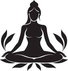 Zen Femme Black Yoga Woman Logo Vector Serene Silhouette Vector Design with Yoga Woman