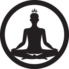 EmpowerFlow Black Logo with Yoga Woman Silhouette Radiant Vinyasa Yoga Woman Icon in Vector