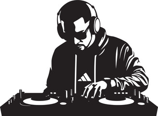 Rhythm Ruler DJ Player Icon in Dynamic Vector Nocturnal Notes Cool Black DJ Man Logo Vector