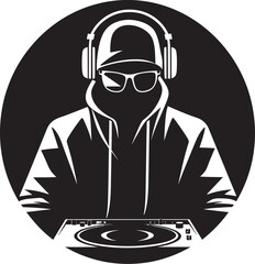 Sonic Swagger Black DJ Vector Logo Magic Rhythm Ruler DJ Player Icon in Dynamic Vector