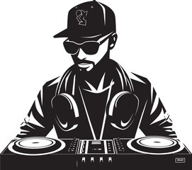 Bassline Brilliance Black DJ Player Icon Vector Sonic Shadows DJ Player in Cool Black Vector