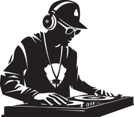 Rhythm Reverie DJ Player Vector in Black Brilliance Urban Beats Cool DJ Man Black Vector Logo