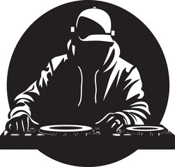 Bassline Brilliance Black DJ Player Icon Vector Sonic Shadows DJ Player in Cool Black Vector