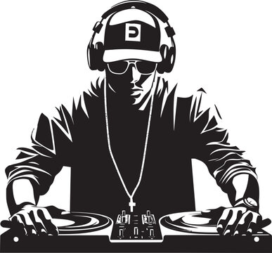 Urban Beats Cool DJ Man Black Vector Logo Bassline Brilliance Black DJ Player Icon Vector