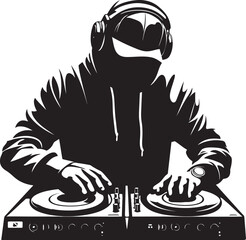 Vector Vibrations Black DJ Player Magic Nightclub Niche DJ Man in Black Vector Logo