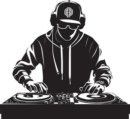 Vector Vibrations Black DJ Player Magic Nightclub Niche DJ Man in Black Vector Logo